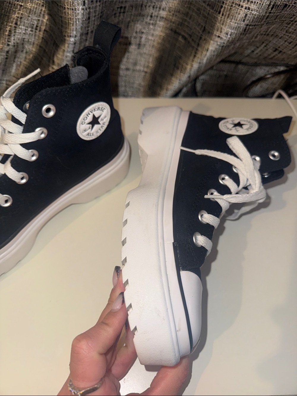 Converse Chuck Taylor All Star Lugged Black and White High-Top Platform Sneakers - Picture 10 of 12